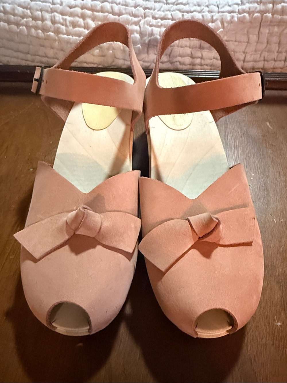 Sven Bow Tie Peep Toe Clogs Rose Suede Mid Heel Shoes NEW $139 Retail